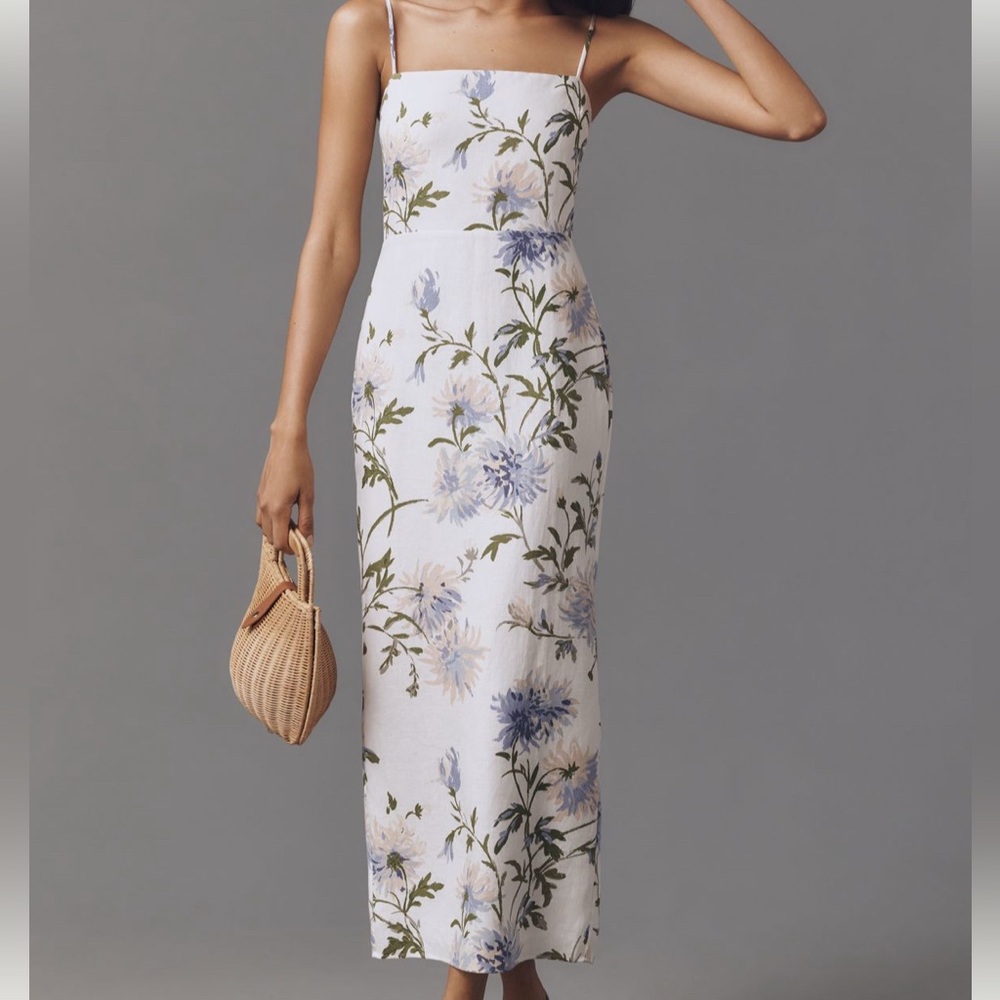 Reformation Frankie Linen White Floral Maxi Dress